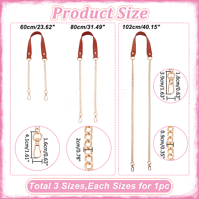 3Pcs 3 Style PU Leather Curb Chain Bag Straps FIND-WR0010-42A-1