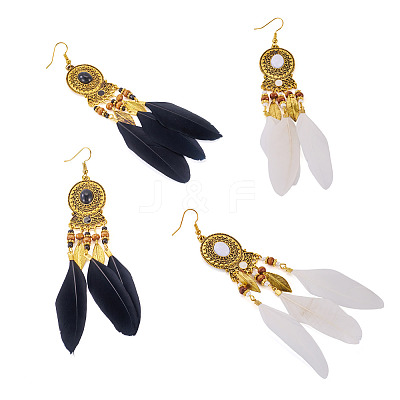 2 Pairs 2 Colors Feather Chandelier Earrings EJEW-TA0001-82-1
