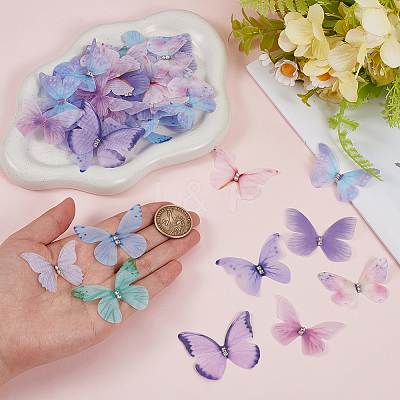 60Pcs 10 Colors Cloth Butterfly Ornament Accessories DIY-CY0004-04-1