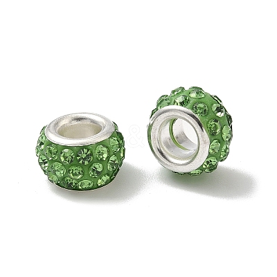 80Pcs Polymer Clay Rhinestone European Large Hole Beads with Silver Color Plated Brass Cores FPDL-LT0001-02B-1