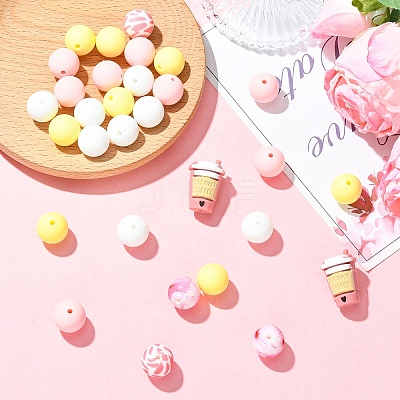 30Pcs 6 Styles Round Silicone Focal Beads SIL-YW0001-99-1