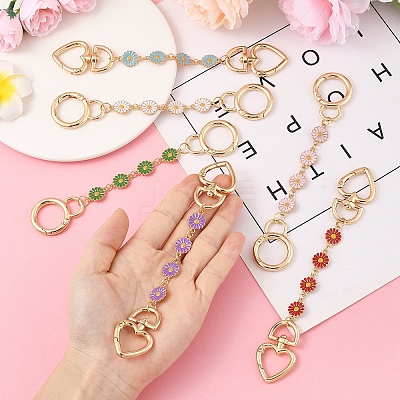 3Pcs 3 Colors Alloy Enamel Flower Link Bag Extender Chains HJEW-YW00098-01-1