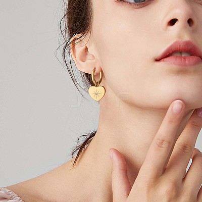 Stainless Steel Heart with Sun Dangle Hoop Earrings for Women JE921A-1