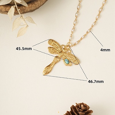 304 Stainless Steel & Synthetic Turquoise Pendant Necklaces for Women WGA2F7A-06-1