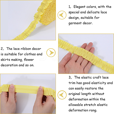 20 Yards Ruffled Polyester Elastic Lace Trim EW-WH0018-01A-1