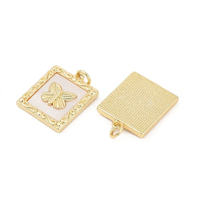 Brass Pave Natural White Shell Pendants KK-U058-30G-01-1