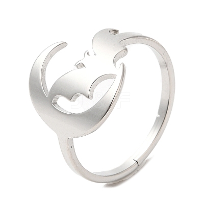 Non-Tarnish 304 Stainless Steel Moon with Bat Adjustable Ring for Women RJEW-M149-04P-1