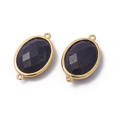 Golden Tone Brass Synthetic Blue Goldstone Links connectors LS-G-F339-A10-1