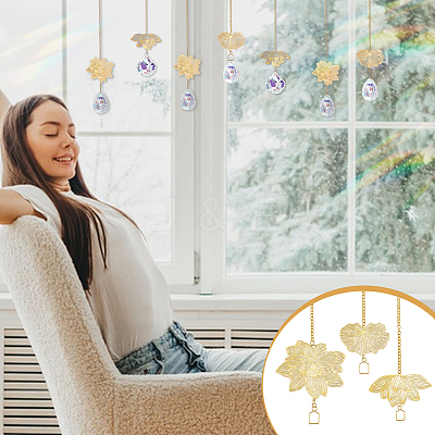 6Pcs 3 Style Brass & Stainless Steel Hanging Ornaments HJEW-NB00311-1