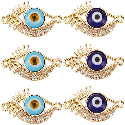 8Pcs 2 Colors Rack Plating Real 18K Gold Plated Brass Micro Pave Clear Cubic Zirconia Connector Charms ZIRC-BBC0002-03-1