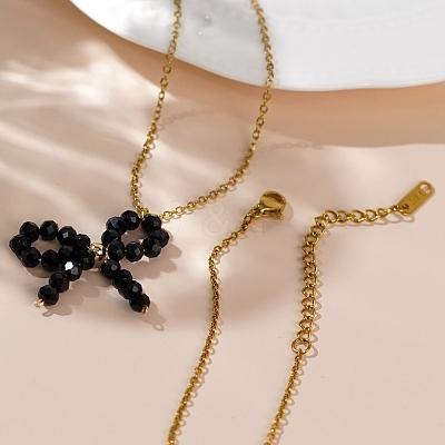 Glass Beaded Bowknot Pendant Necklaces LS-LG8345-2-1