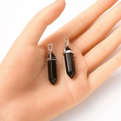 2Pcs Natural Obsidian Double Terminal Pointed Pendants G-YW0002-04-1