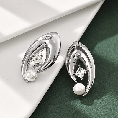 304 Stainless Steel Shell Pearl Stud Earrings EJEW-U051-08P-1