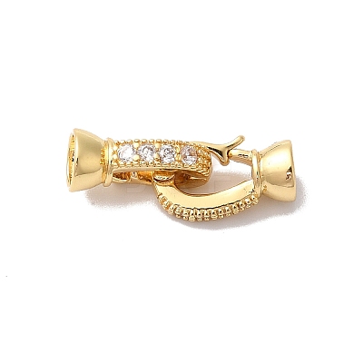 Brass Micro Pave Clear Cubic Zirconia Fold Over Clasps KK-H483-01G-1