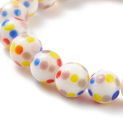 Dot Pattern Lampwork Round Beaded Stretch Bracelet for Women BJEW-JB08225-1