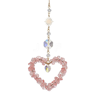 Heart Cherry Quartz Glass Chip Pendant Drcorations HJEW-JM01651-05-1
