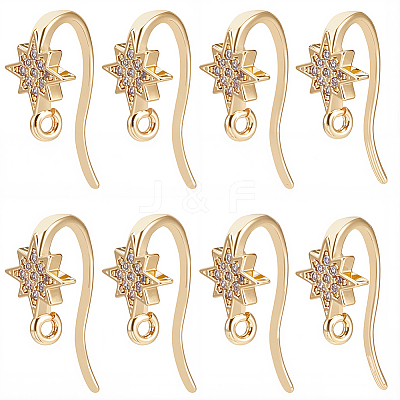 20Pcs Brass Micro Pave Clear Cubic Zirconia Star Earring Hooks KK-BBC0028-99-1