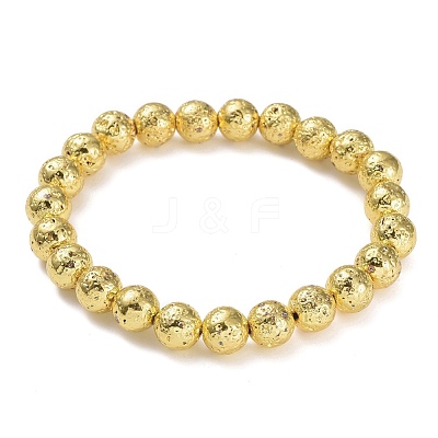 Electroplated Natural Lava Rock Beads Stretch Bracelets BJEW-G623-01G-8mm-1