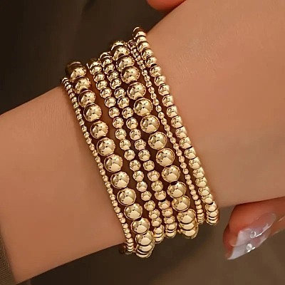 7Pcs CCB Round Beaded Stretch Bracelets WGF8C34-01-1