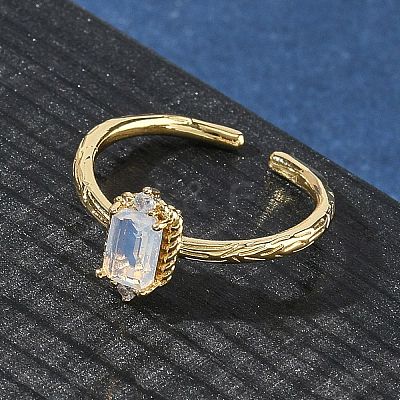 Rectangle Brass Micro Pave Cubic Zirconia Cuff Rings RJEW-Z111-04G-1