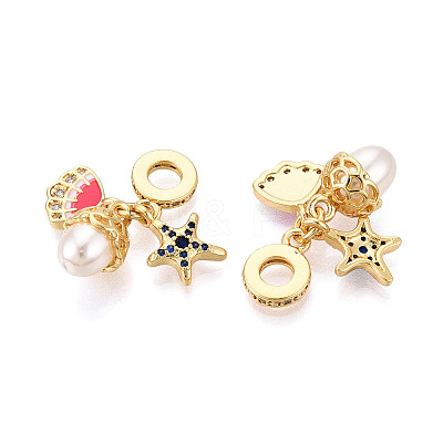 Brass Micro Pave Clear Cubic Zirconia European Dangle Charms KK-N271-05G-1