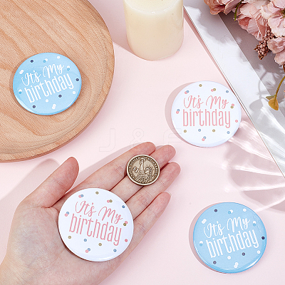 4Pcs 2 Colors It's My Birthday Tinplate Brooches JEWB-CN0001-13-1
