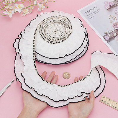 5 Yards Polyester Pleated Lace Ribbon OCOR-DC0001-22-1