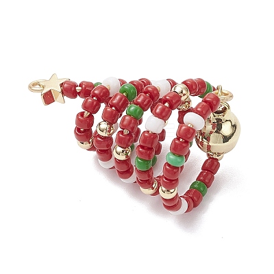 Glass Seed Beaded Christmas Tree Big Pendants PALLOY-TA00330-01-1