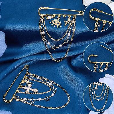 2Pcs 2 Styles Steel Brooches JEWB-BM0001-01G-1
