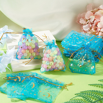 30Pcs Gold Stamping Moon Star Organza Drawstring Gift Bags ABAG-TA0002-21F-1