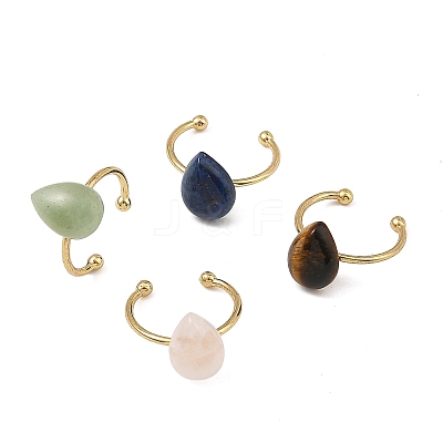Natural Green Aventurine/Lapis Lazuli/Tiger Eye/Rose Quartz Cuff Open Rings RJEW-JR01105-1