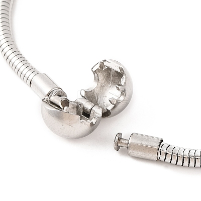 Tarnish Resistant 304 Stainless Steel Round Snake Chain Bracelets with Clasps BJEW-F472-01P-01-1