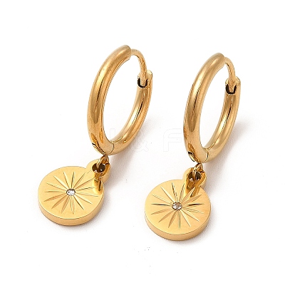 Crystal Rhinestone Flat Round with Star Dangle Stud Earrings EJEW-P219-21G-1