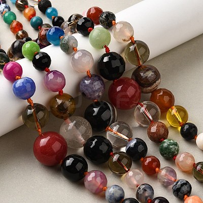 Natural Mixed Stone & Glass Round Beads Strands X-G-C188-01-1