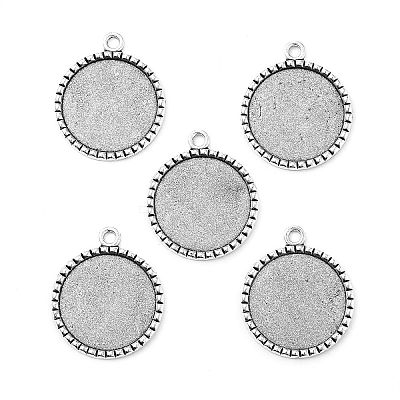 Tibetan Style Antique Silver Alloy Flat Round Pendant Cabochon Settings LS-TIBEP-M022-38AS-1