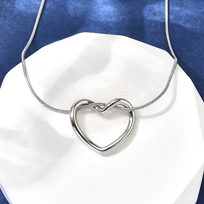 201 Stainless Steel Hollow Heart Pendant Snake Chain Necklaces for Women NJEW-B124-02P-1