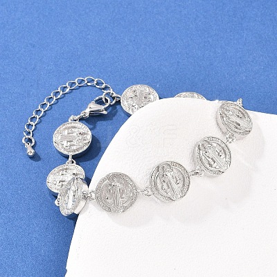 Flat Round with Saint Benedict Brass Link Chain for Women BJEW-K248-06A-P-1