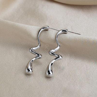 304 Stainless Steel Wavy Dangle Earrings for Women LS-XZ4917-2-1