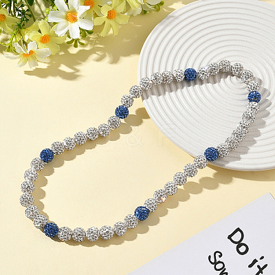 1Pc Polymer Clay Rhinestone Round Beaded Stretch Necklaces NJEW-SP0001-14F-1