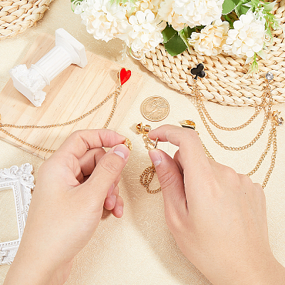 4Pcs 4 Styles Playing Card Theme Alloy Enamel Hanging Chain Brooch JEWB-CA0001-45-1