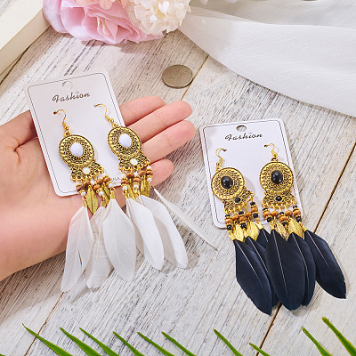 2 Pairs 2 Colors Feather Chandelier Earrings EJEW-TA0001-82-1