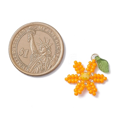 4Pcs 4 Colors Glass Seed Beaded Flower Pendants PALLOY-TA00345-1