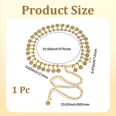 1Pc Ethnic Style Alloy & Iron Coin Tassel Waist Body Chains for Women AJEW-GF0014-23-1