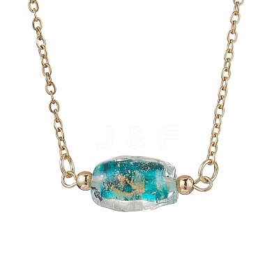 2Pcs 2 Colors Handmade Gold Sand Lampwork Oval Pendant 304 Stainless Steel Cable Chain Necklaces NJEW-JN05375-1