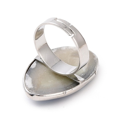 Platinum Plated Brass Abalone Shell/Paua ShellFinger Rings RJEW-E023-02-1