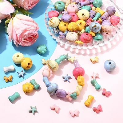 150Pcs 5 Styles Acrylic Beads SACR-YW0002-08-1