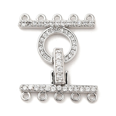 Rack Plating Brass Micro Pave Clear Cubic Zirconia Fold Over Clasps KK-H447-17P-1