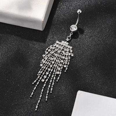 Alloy Crystal Rhinestone Dangle Curved Barbell Belly Rings AJEW-R007-04P-03-1