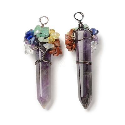 7 Chakra Pointed Natural Amethyst Big Pendants G-C012-01R-09-1