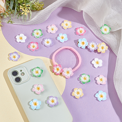 105Pcs 7 Colors Plumeria Flower Opaque Resin Cabochons CRES-UN0001-04-1